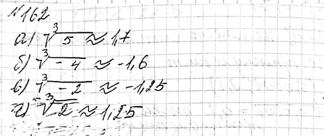 Изображение 162. На рисунке 44 дан график функции у = х3. С помощью этого графика найдите:а) корень 3 степени 5; б) корень 3 степени -4; в) корень 3 степени -2; г) корень 3...